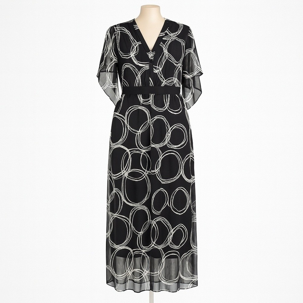 Vintage 90s‎ Whimsigoth Ethereal Chiffon Maxi Dress Sz M Black White Witchy Punk